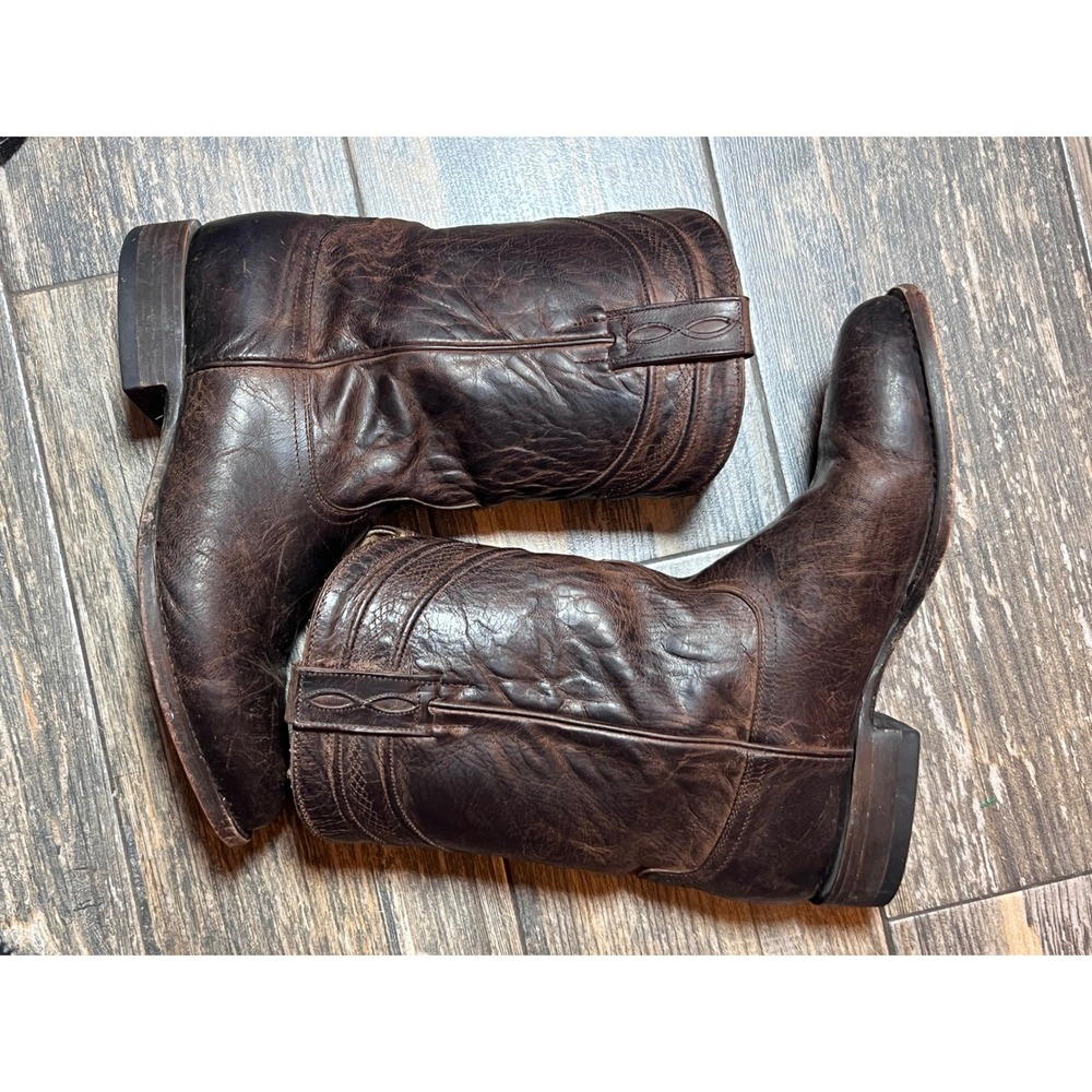 JRC & Sons Mens Brown Distressed Leather Western Roper Cowboy Boots Size 9 EE - Picture 7 of 15